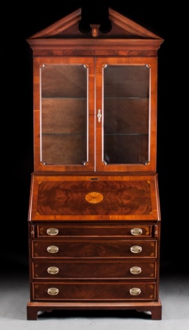 Appraisal: Federal style mahogany secretary bookcase Hekman Furniture patera and fan