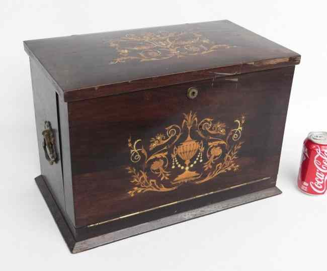 Appraisal: th c inlaid drop front writing box with full interior