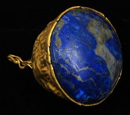 Appraisal: EARLY PERSIAN GOLD AND LAPIS PENDANT x in Provenance Property