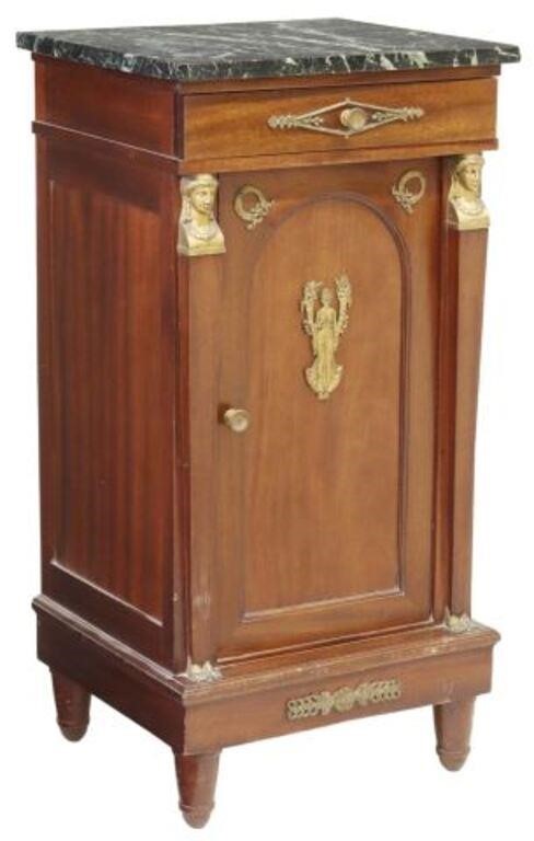 Appraisal: FRENCH EMPIRE STYLE MAHOGANY BEDSIDE CABINETFrench Empire style mahogany bedside