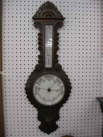 Appraisal: Victorian Barometer carved Black Forest style '' tall thermometer above