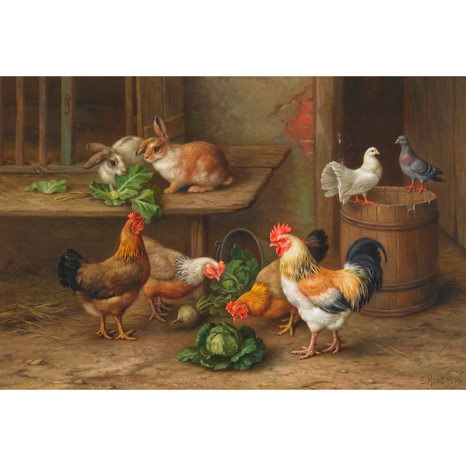 Appraisal: Edgar Hunt - British FEEDING TIME Oil on canvas signed