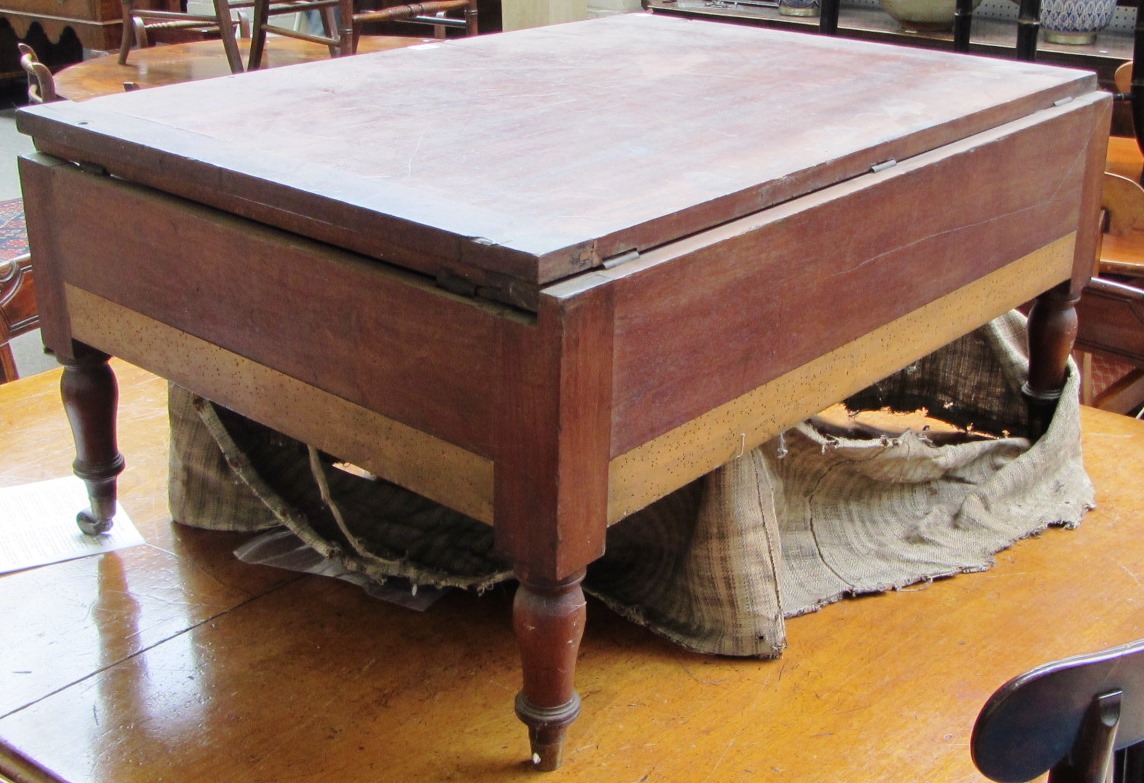 Appraisal: An early th century mahogany folding campaign bed on turned