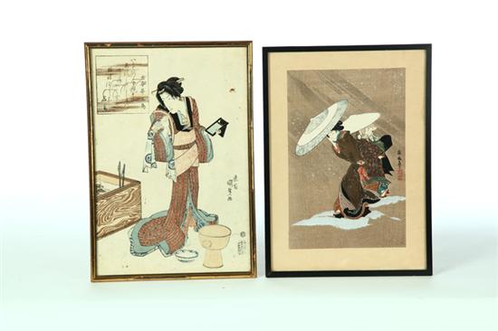 Appraisal: TWO WOODBLOCK PRINTS Japan th- th century Beauty in the