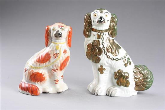 Appraisal: TWO STAFFORDSHIRE DOGS English mid th century Seated spaniels one