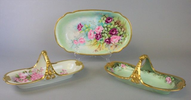 Appraisal: Three Limoges Serving Dishes Lot includes two hand painted gilt