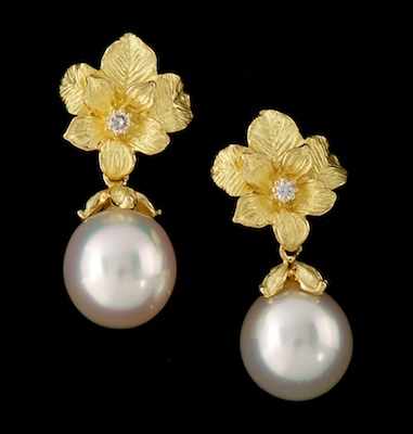 Appraisal: A Pair of South Sea Pearl and Diamond Earrings k