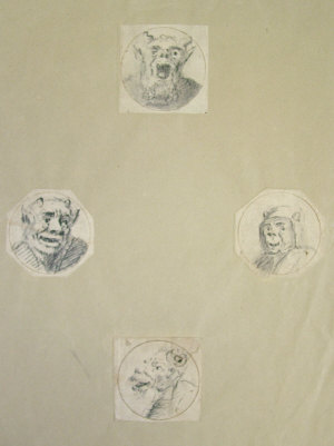 Appraisal: Francois Le Piper - - Grotesque heads pen and black