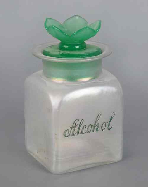 Appraisal: Steuben oriental orchid Alcohol bottle with a green jade glass