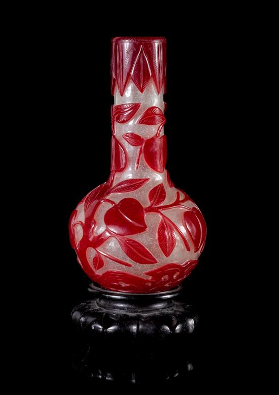 Appraisal: Sale Lot A Red Overlay Snowflake Ground Peking Glass Vase