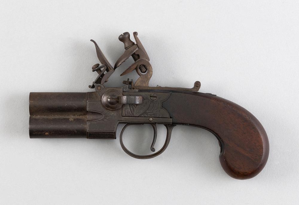 Appraisal: ENGLISH FLINTLOCK DOUBLE-BARREL PISTOL TH CENTURY LENGTH OF BARREL TOTAL