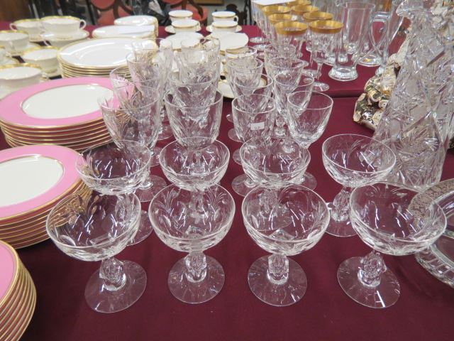 Appraisal: pcs Cut Crystal Stemware waters wines champagnes floral thumprint design