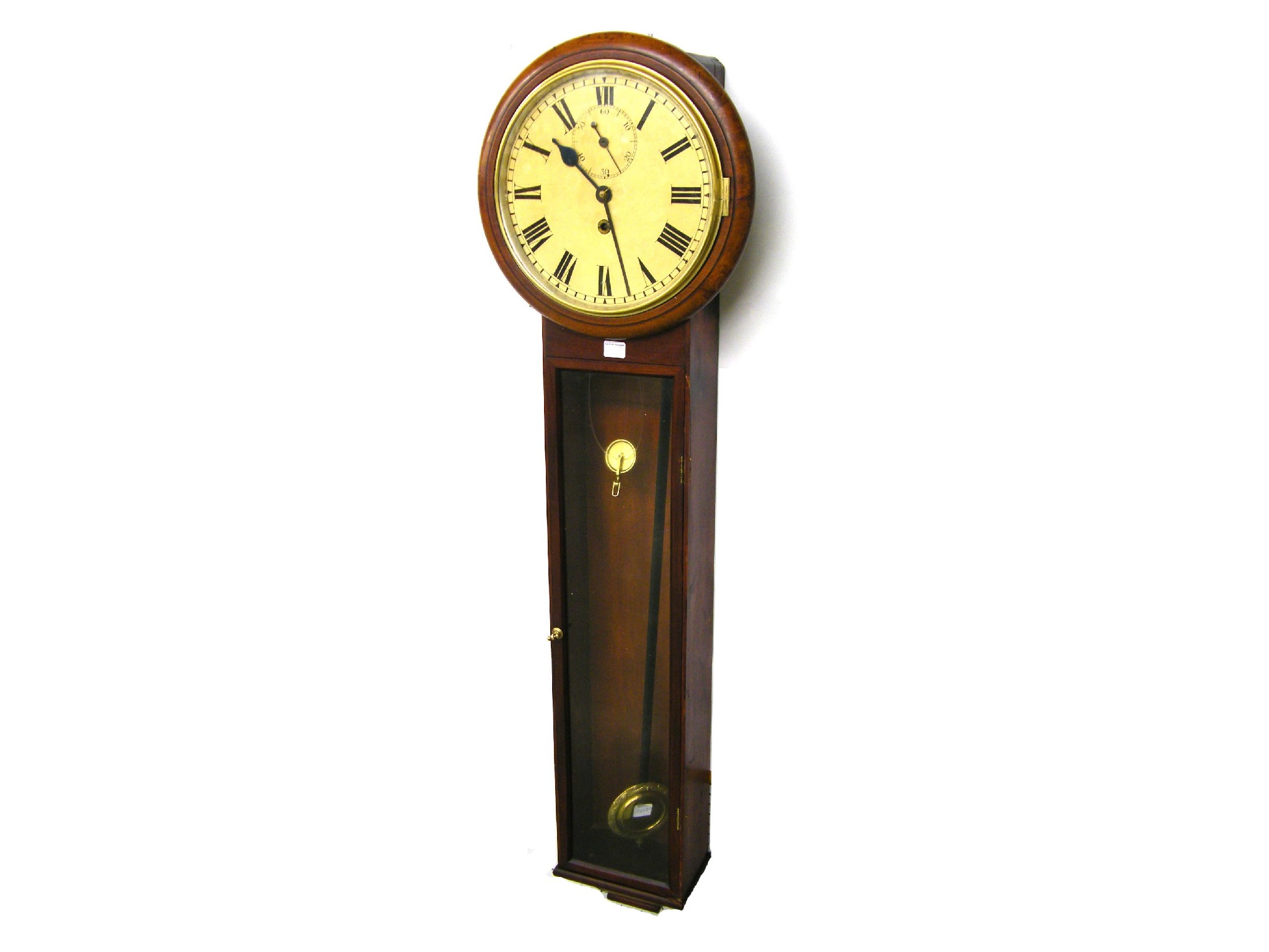 Appraisal: Composite mahogany wall clock with large subsidiary seconds dial and