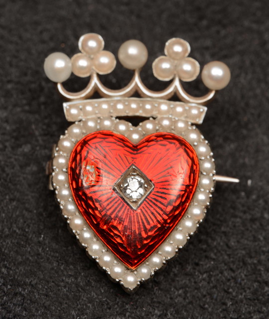 Appraisal: A VICTORIAN PEARL DIAMOND AND ENAMEL BROOCH in the form