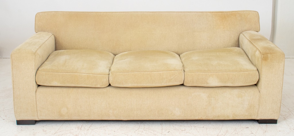 Appraisal: MODERN BEIGE CHENILLE SOFA COUCH Modern contemporary beige chenille sofa