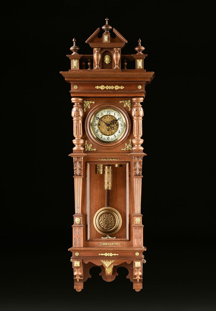 Appraisal: AN AUSTRIAN CARVED WALNUT THREE WEIGHT REGULATOR WALL CLOCK CIRCA