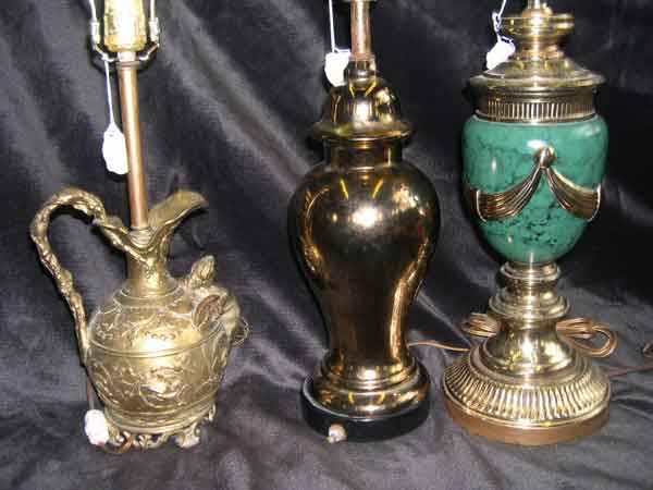 Appraisal: Group of Three Lamps consisting of a dark gold-lustered porcelain