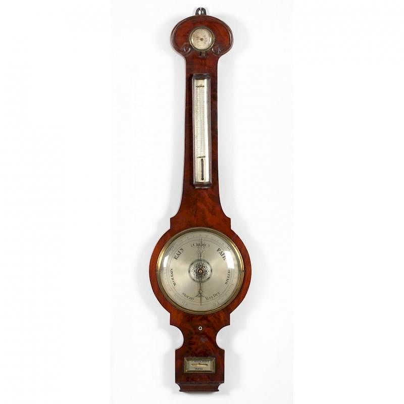 Appraisal: George III Banjo Form Barometer J Della Torre mahogany veneer