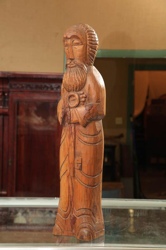 Appraisal: CARVED WOOD STATUE Saint Peter holding the key to Heaven