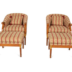 Appraisal: A Pair of Louis XVI Style Bergeres with Matching Ottomans