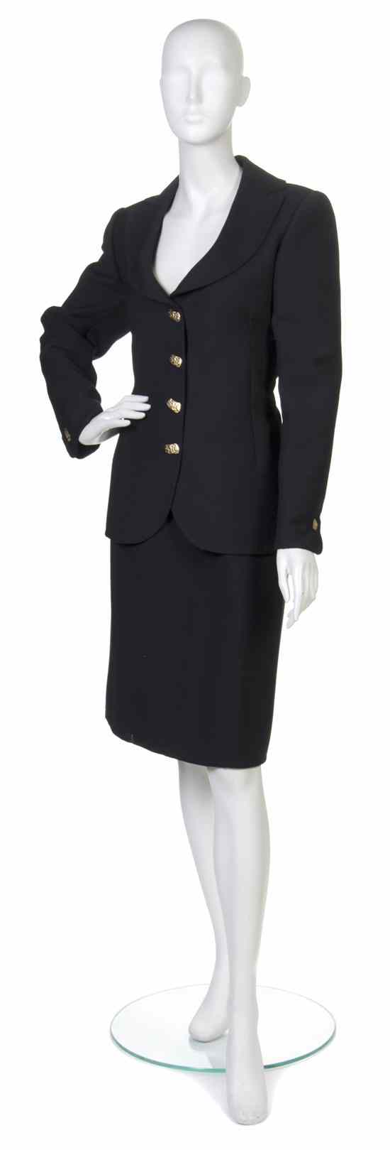 Appraisal: A Pauline Trigere Black Wool Evening Jacket goldtone textured buttons