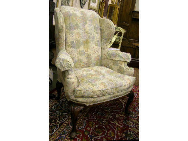 Appraisal: Queen Anne style wing back chair with tapestry upholstery solid