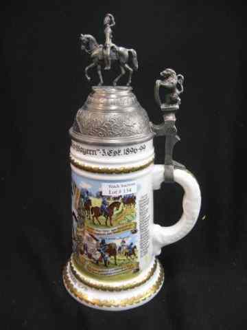 Appraisal: German Regimental Porcelain Lithopaine Stein figural rider on horseback lid