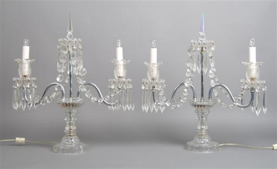 Appraisal: A Pair of Crystal Two-Light Candelabras Height inches