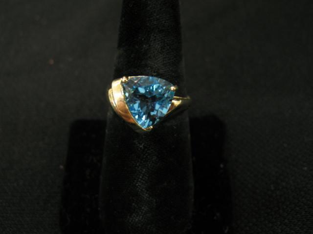 Appraisal: Blue Topaz Diamond Ring triangular rich gem small diamonds in