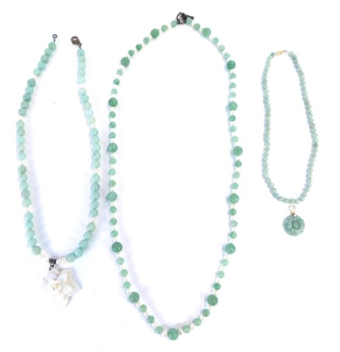 Appraisal: A group of pale green hardstone jewellery comprising a necklace