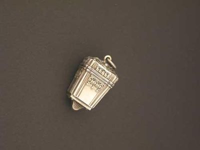 Appraisal: A Victorian pendant thimble box with applied decoration the hinged