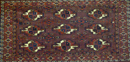 Appraisal: Yomun Chuval rug nine gul Turkoman bag face rug '