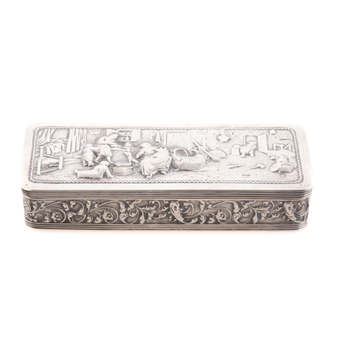 Appraisal: Dutch silver snuff box with high relief decoration of interior