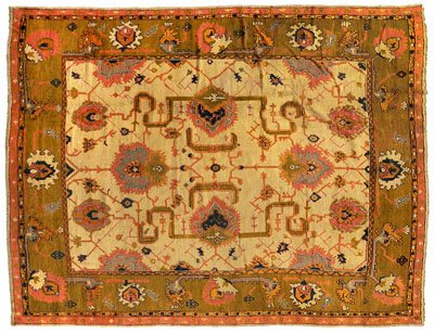 Appraisal: Fine Oushak rug interlocking floral bouquets and vines on pale