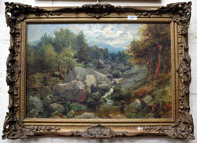 Appraisal: J W HALLERSLEY'Wyoming Brook' oil on canvas cm x cm