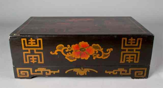 Appraisal: Chinese Lacquered Sweet Meat BoxCovered box with painted flowers vases