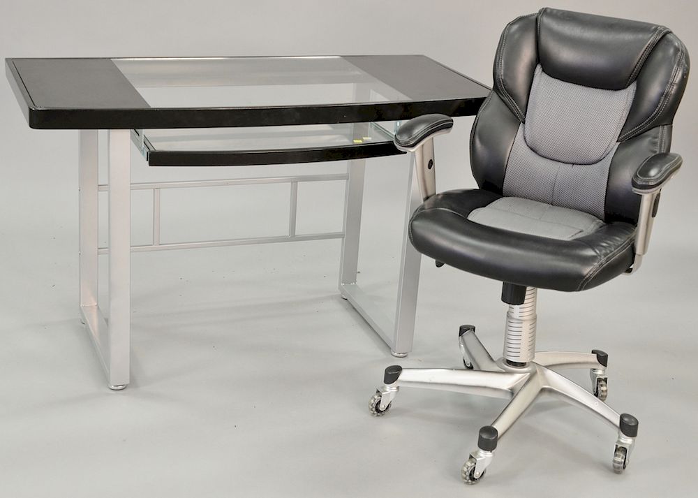 Appraisal: Contemporary computer desk and chair ht in x Contemporary computer