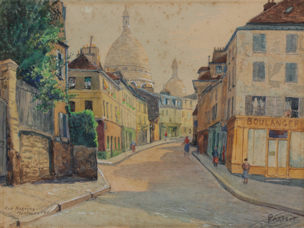 Appraisal: ROUGE NORVINE MONT MARTRE FRENCH STREET SCENE SIGNED PARISOT Watercolor