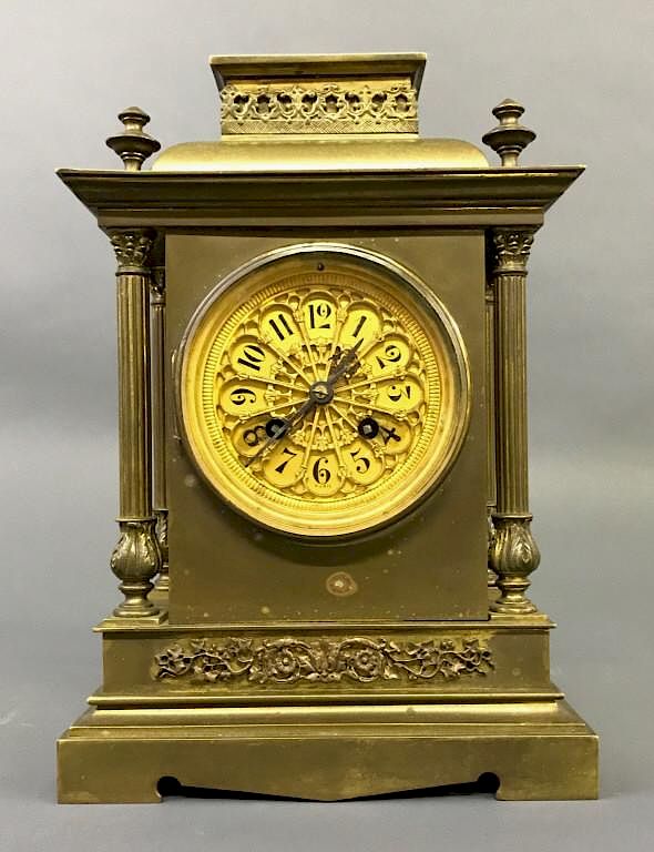 Appraisal: French Brass Clock French brass clock signed Paris th c