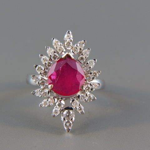 Appraisal: Ruby Diamond Ring pear shape rich red ruby weighing carat