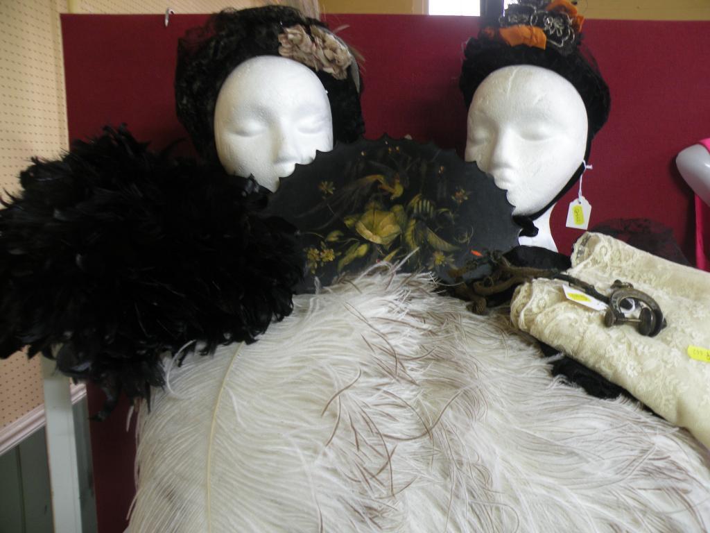 Appraisal: Three Victorian hats with feather and sequin decoration one white