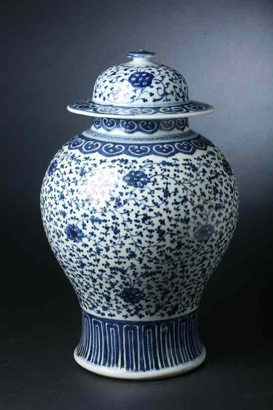 Appraisal: CHINESE BLUE AND WHITE PORCELAIN BALUSTER JAR AND COVER th