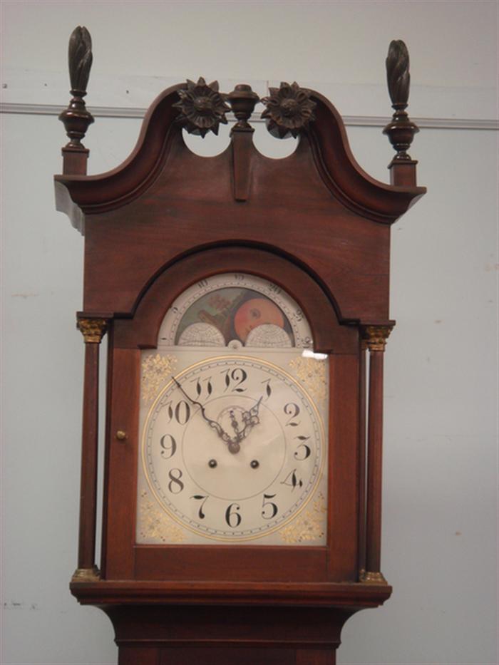 Appraisal: PA walnut Chippendale tall case clock scrolled bonnet with carved