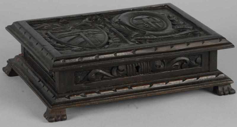 Appraisal: Cuban Carved Propaganda Humidor Description s Heavily carved Dedicated to