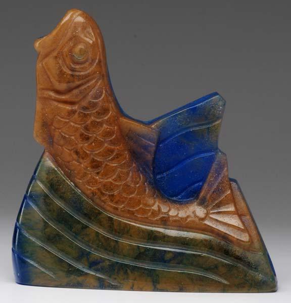 Appraisal: FRANCOIS DECORCHEMONT Pate-de-verre fish figure in bright blue orange and