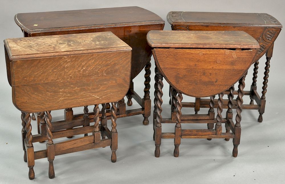 Appraisal: Four oak Jacobean style gateleg drop leaf tables largest ht