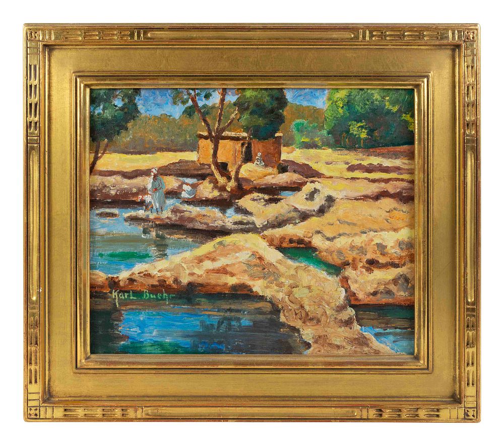 Appraisal: Karl Buehr American - Riverbank with Figures Karl Buehr American