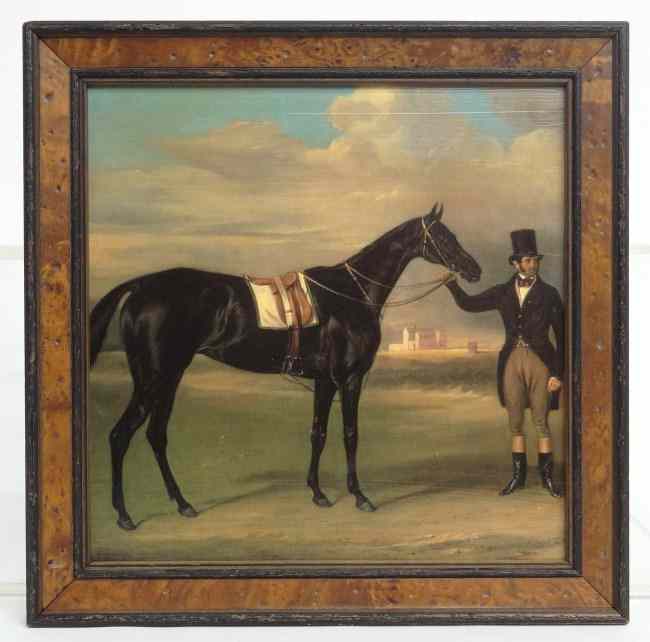 Appraisal: th c painting man with horse Sight '' x ''