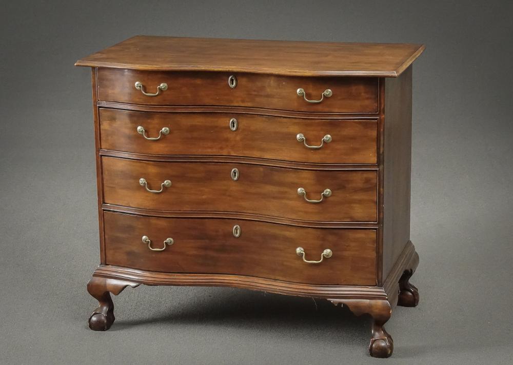 Appraisal: CHIPPENDALE CHERRY REVERSE SERPENTINE CHEST OF DRAWERS MASSACHUSETTS CIRCA -