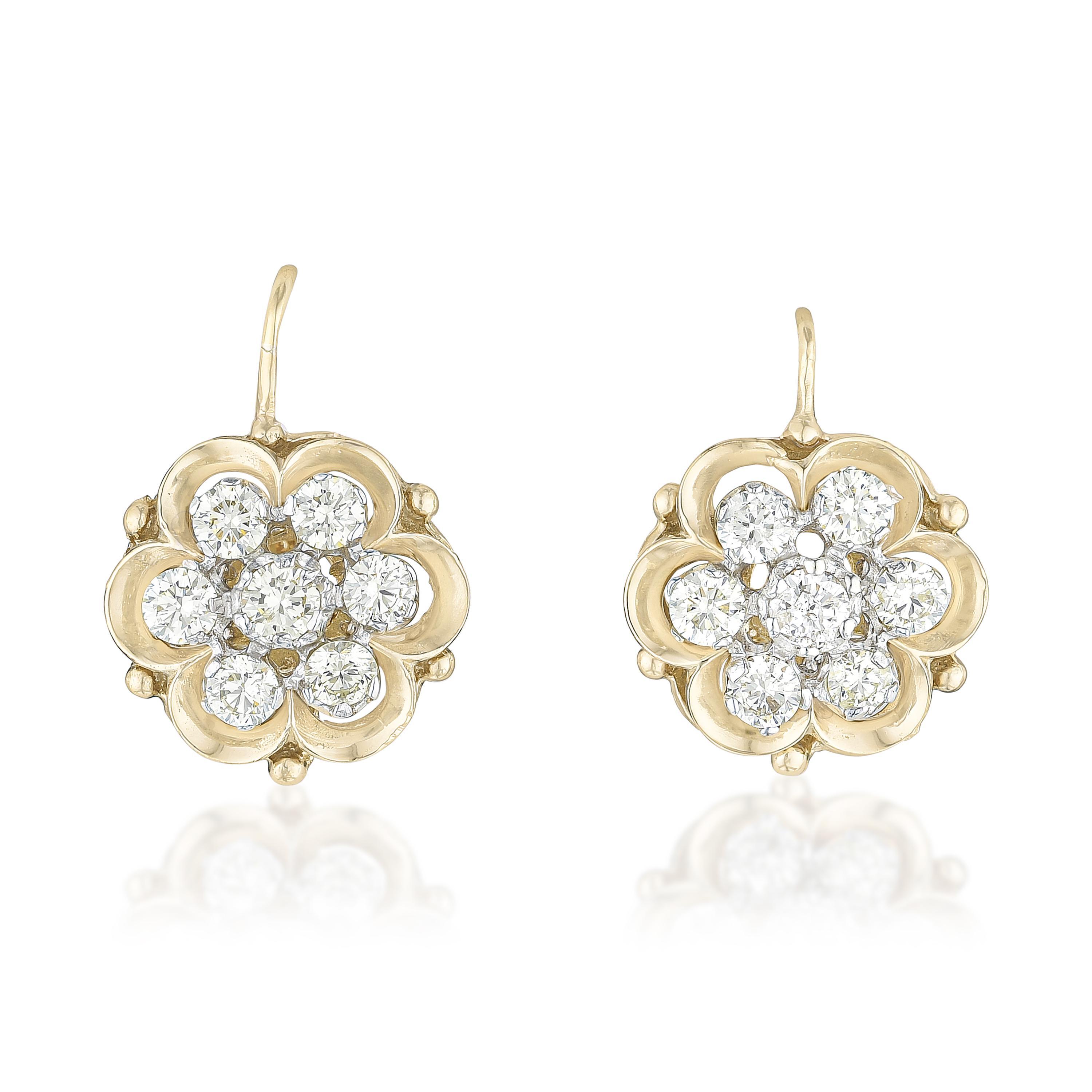 Appraisal: DIAMOND FLOWER EARRINGS METAL K yellow and white gold GEMSTONE